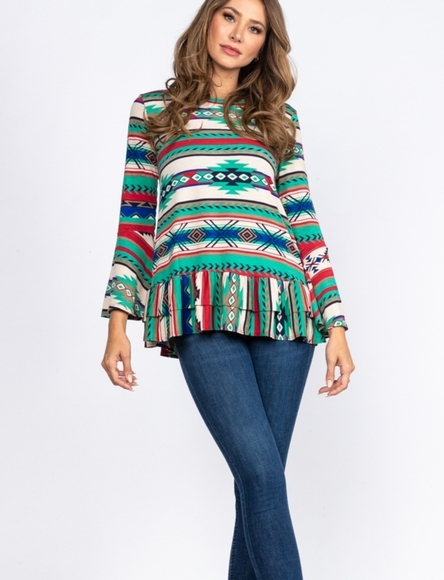 🇺🇲Host Pick🔥Native American Print Ruffle Top In Size S, M or L - Picture 11 of 15